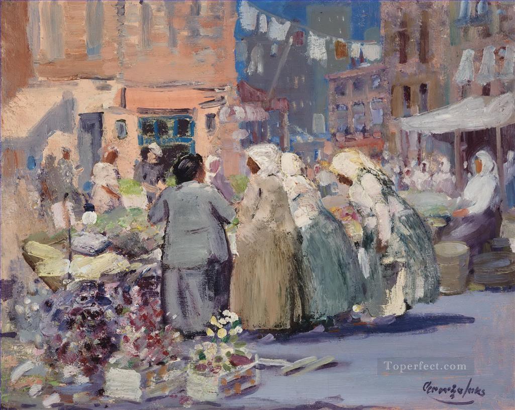 Spring Morning Houston and Division Streets New York George luks cityscape scenes Oil Paintings